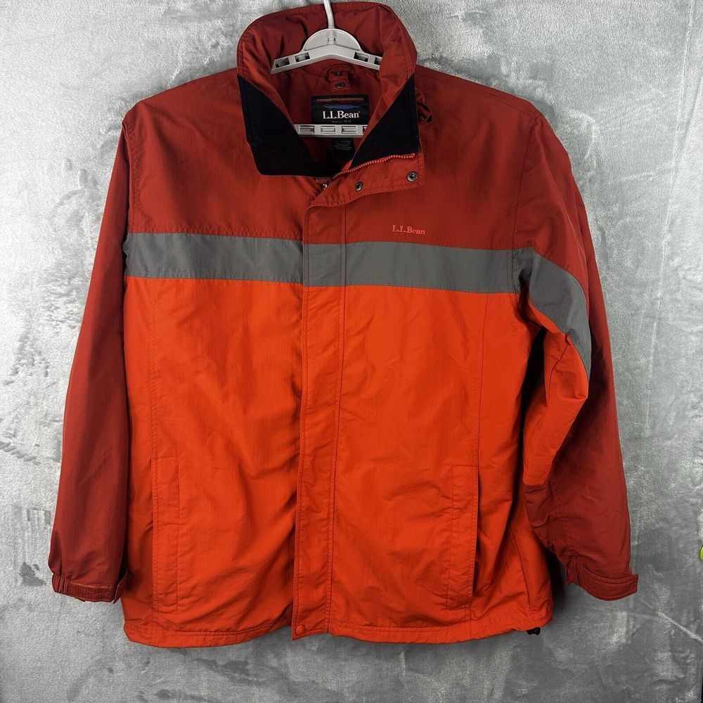 LL Bean Mens Full Zip Winter Ski Jacket Hidden Hood Orange Gray XXL Tall Nylon